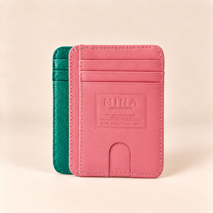 Tarjetero Dúo – Verde Esmeralda / Rosa