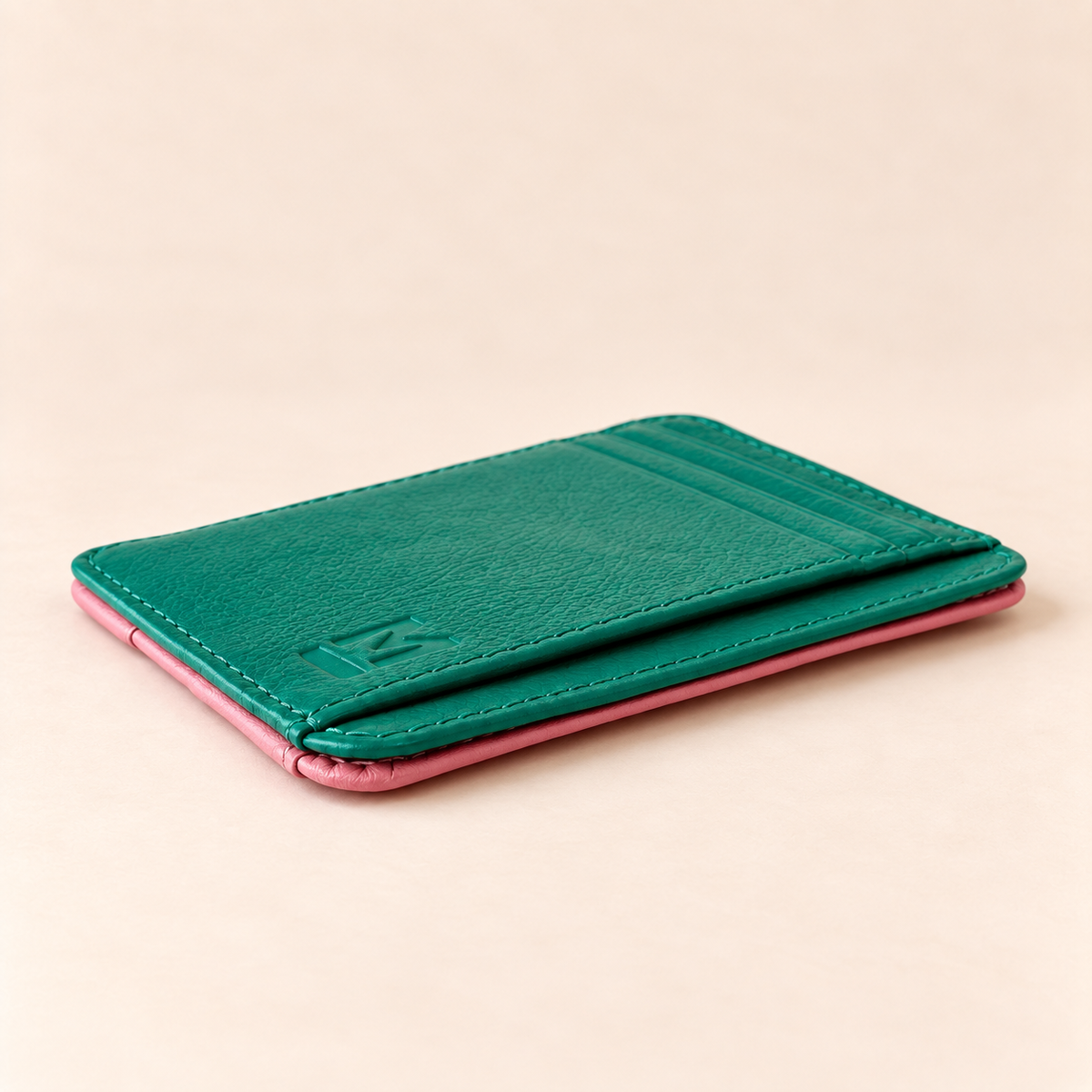 Tarjetero Dúo – Verde Esmeralda / Rosa