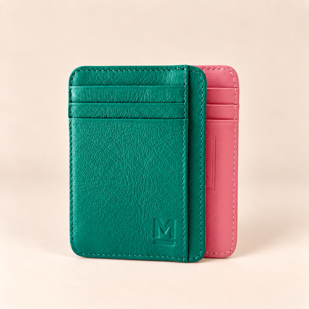 Tarjetero Dúo – Verde Esmeralda / Rosa
