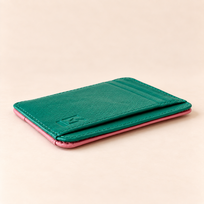 Tarjetero Dúo – Verde Esmeralda / Rosa